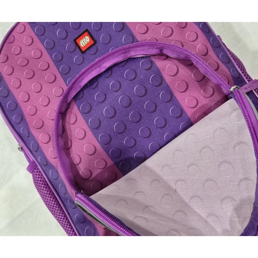 Lego Backpack Kids Purple Pink Brick Design Reflective Zipper Vintage